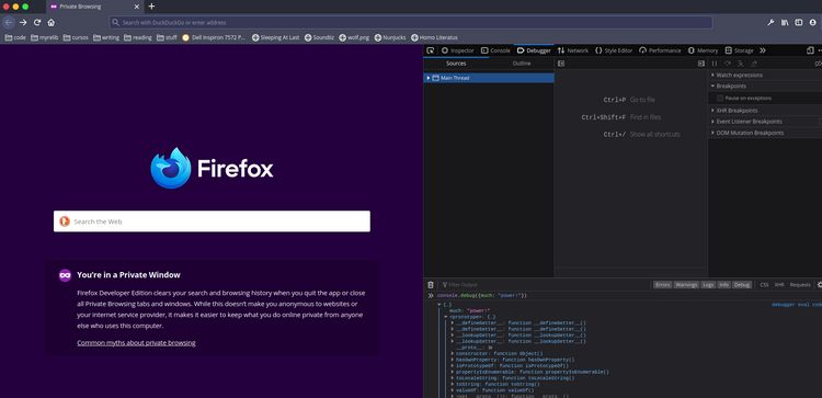 Exemplo de página com as Ferramentas do Desenvolvedor no Firefox Developer Edition